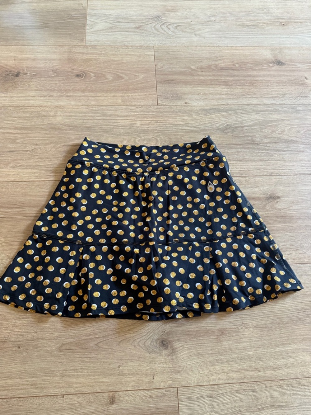Dona Jo Tennis Skirt in Black with Gold Polka Dots